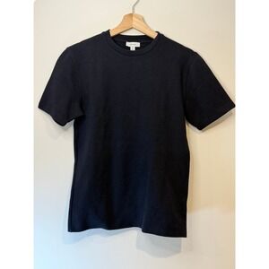 Reiss Designer Short Sleeve Crew Neck Shirt Mens Black Honeycomb Tee Stretch XS